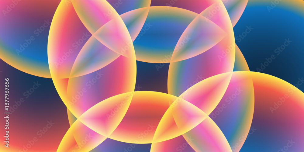 Poster abstract background, header or banner design with large red, orange, yellow and blue overlaying glob