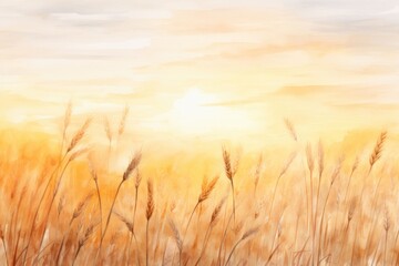 Fototapeta premium Wheat field watercolor background backgrounds outdoors painting.