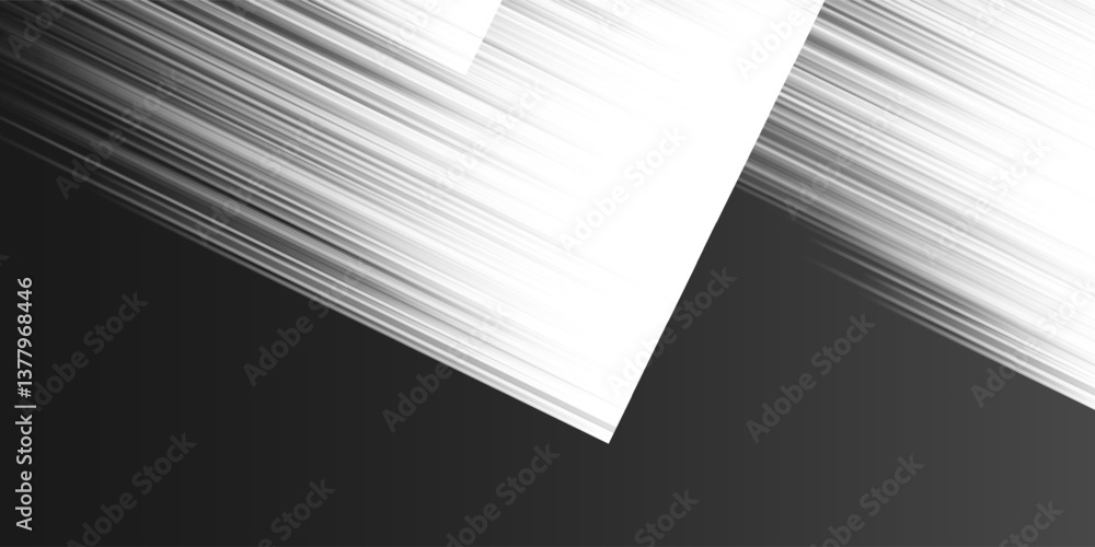 Poster black and white abstract image design with diagonal, shiny slanted striped patterned overlapping squ