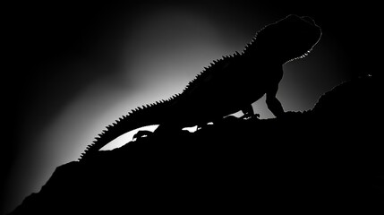 Silhouette of a Lizard with Reflection Artistic Nature Scene on black Background