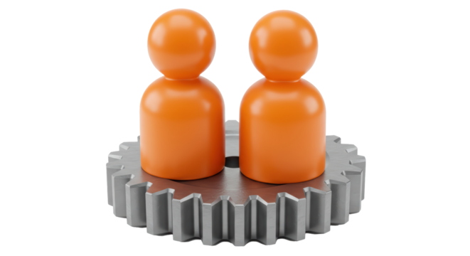 Isolated Teamwork Concept with Figures Standing on Gear Collaboration