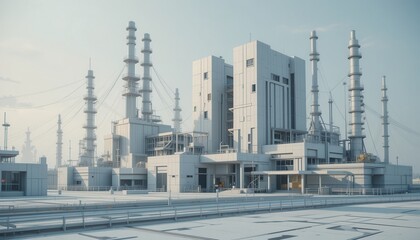 Modern Industrial Power Plant Complex Exterior Daytime View Clean Architectural Design and Structure