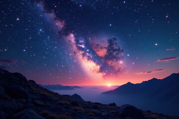 Fototapeta premium Cosmic night sky with numerous stars and a large galaxy in the distance, universe, celestial, stars