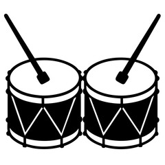 Drums Silhouette Vector Icon White Background.