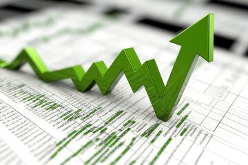 Green arrow pointing upwards growth market chart.
