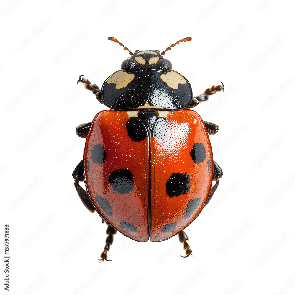 Poster colorful ladybug resting on a plain transparent background showcasing its vibrant patterns and intri