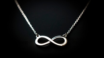 A photo of a silver infinity necklace. ,