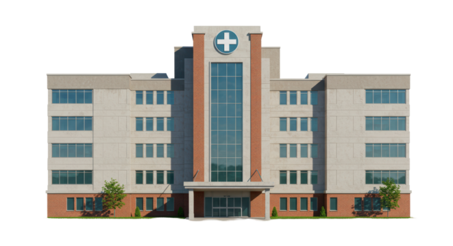 Isolated Modern Hospital Building with Cross Symbol