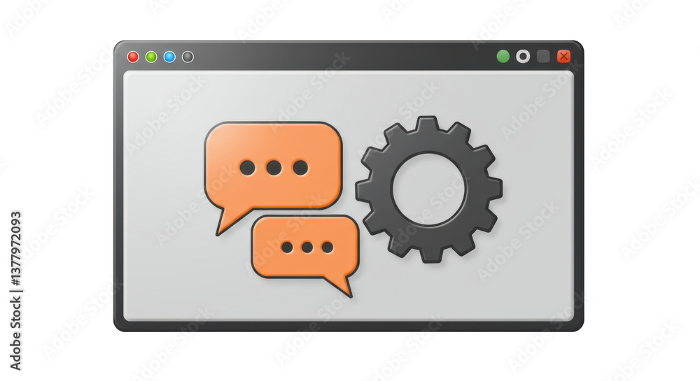 Poster isolated software interface with chat bubbles and gear icon