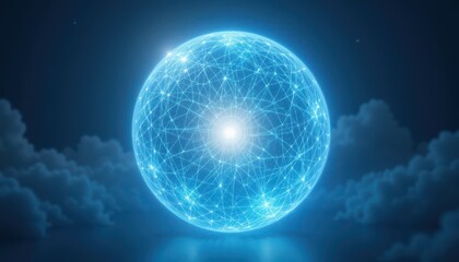 Obraz premium Glowing Network Sphere Abstract Digital Global Connection Concept