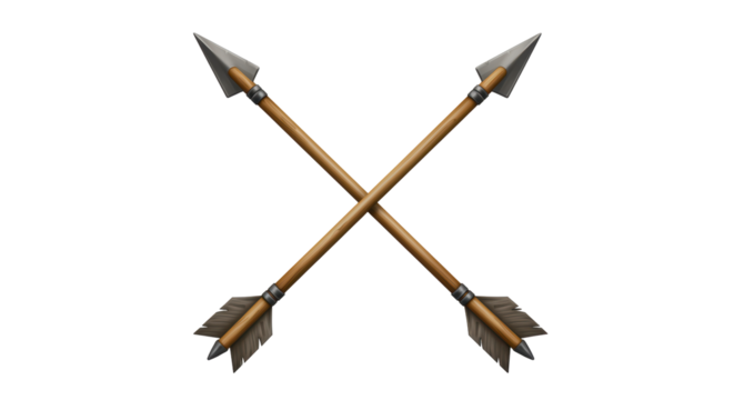 Isolated Crossed Wooden Arrows with Feather Fletching