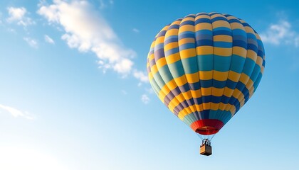 Fototapeta premium Hot Air Balloon Soaring in a Blue Sky Adventure Awaits