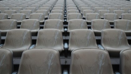 Obraz premium Rows of Empty Stadium Seats Ready for Spectators a View of Beige Seats in an Arena