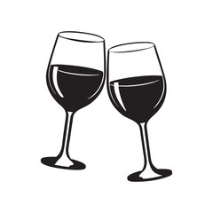 wine glass icon, black silhouette vector, Simple silhouette Design vector icon 