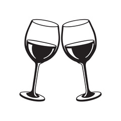 wine glass icon, black silhouette vector, Simple silhouette Design vector icon 