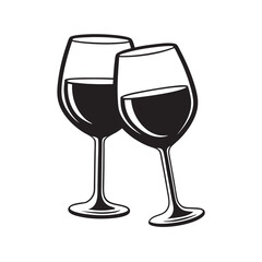 wine glass icon, black silhouette vector, Simple silhouette Design vector icon 