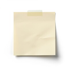 A single light yellow sticky note attached to a white surface with a piece of translucent tape visible