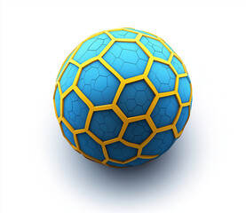 Naklejka premium High-resolution vector illustration of a blue sphere with yellow hexagons in a symmetrical, bright, and detailed 3D render, perfect for modern design and digital projects.