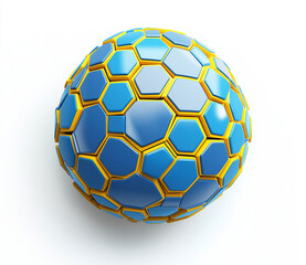 Fototapeta premium High-resolution vector illustration of a blue sphere with yellow hexagons in a symmetrical, bright, and detailed 3D render, perfect for modern design and digital projects.