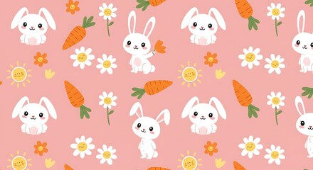 Adorable Bunny Pattern Pastel Pink Springtime Design AI Generated