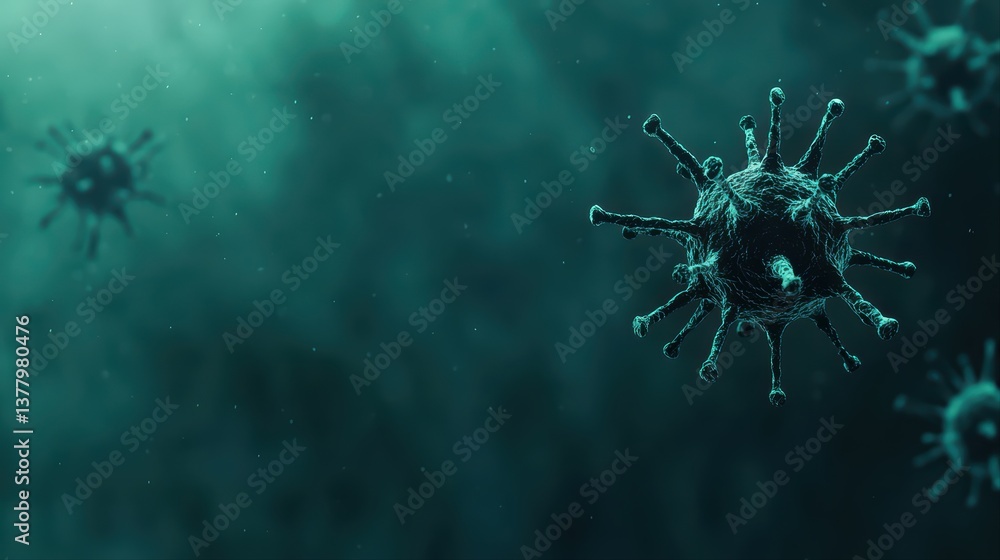 Poster microscopic image of virus in dark background environment
