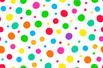 Cheerful Seamless Pattern Bright Colored Polka Dots on White Background, Playful and Festive Design for Prints and Backdrops