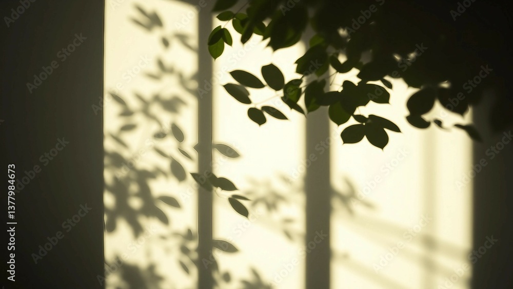 Poster isolated soft shadows overlay of leaves through a window on a wall transparent background black shad
