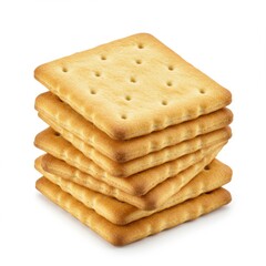 Fototapeta premium A stack of seven square crackers with small holes on a white background in a studio shot view