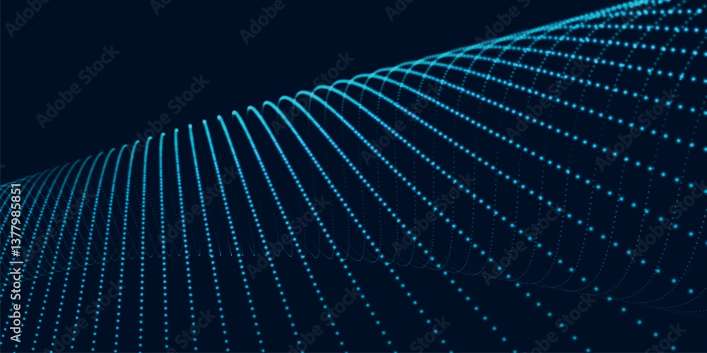 Poster abstract colorful digital particle wave. futuristic dot wave. technological background. colorful mus
