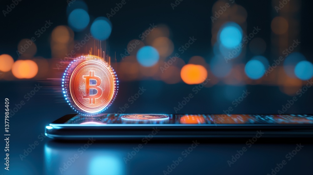 Poster bitcoin digital currency concept on smartphone display