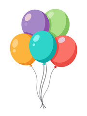 Fun Bunch of Colorful Balloons Floating Party Celebration Design Element on White Background, Birthday Decoration