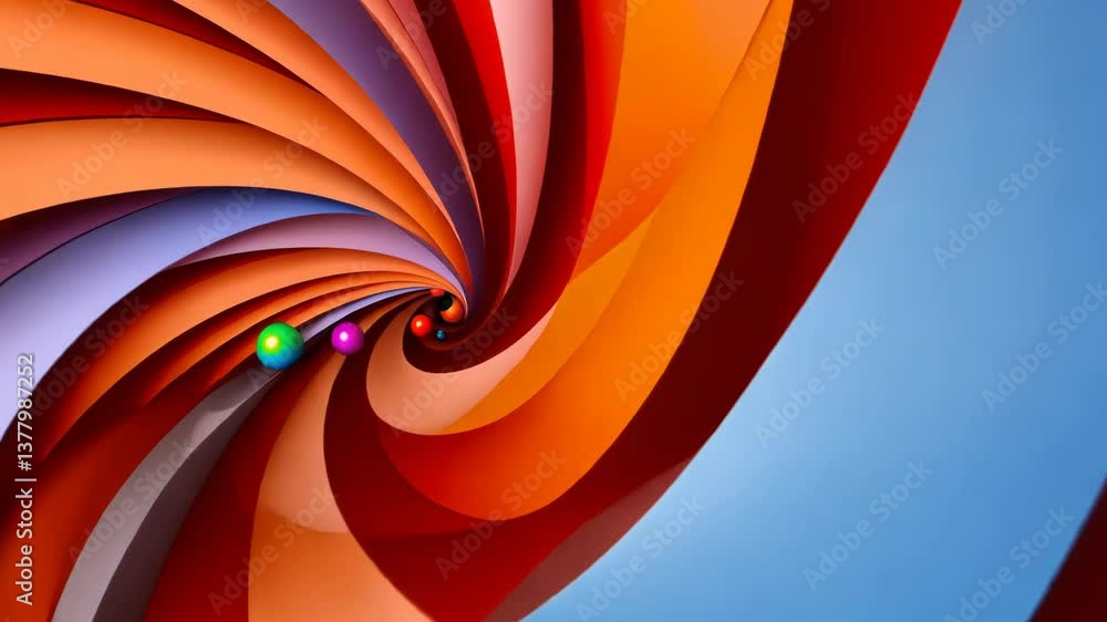 Poster a spiral of colors with a blue stripe. there are many different colors in the spiral
