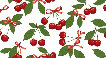 Sweet Cherry Delight Red And Green Summer Pattern AI Generated