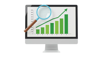 Isolated Computer Screen With Magnifying Glass And Finance Bar Chart