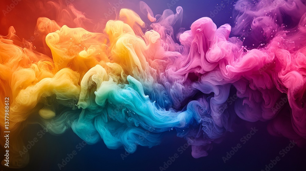 Poster colorful ink clouds creating abstract patterns in water
