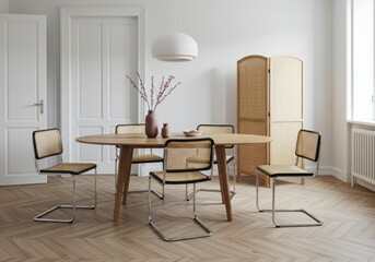 Minimalist Dining Room with Mixed Chairs