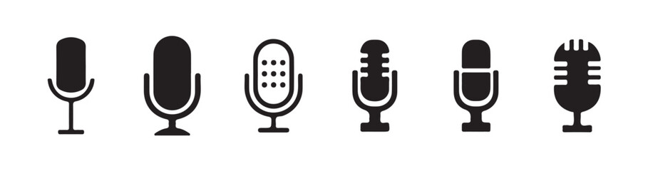 Set of microphone icons: including variant microphone, karaoke mic, podcast microphone, and web & mobile icons. Designed as vector illustrationseps 10.