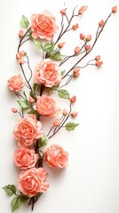 Elegant floral arrangement of peach roses and buds indoor setting decorative art minimalist aesthetic