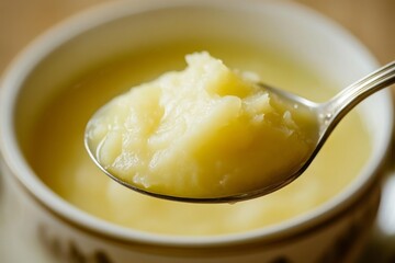 Creamy soup spoonful in a bowl