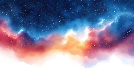 Watercolor painting of vibrant galaxy with colorful nebulae and stars