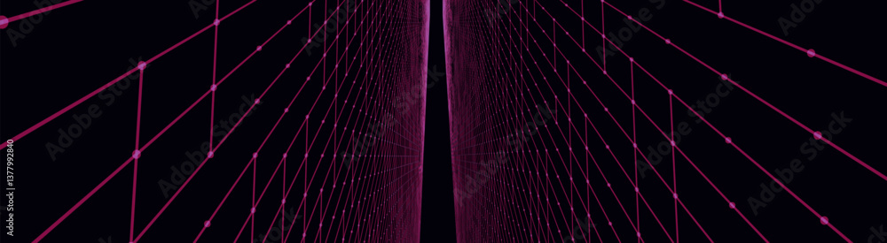 Aufkleber futuristic colorful perspective grid. abstract wireframe with purple grid on dark background. virtua