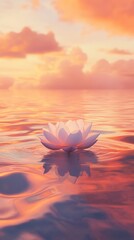 Lone lotus flower in river at sunset no people