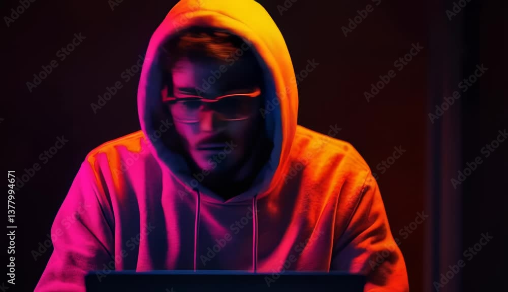 Poster intense programming session at midnight with vibrant colors and focused atmosphere