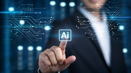 Fototapeta premium Ai technology revolutionizing business practices in modern enterprises digital workspace innovative solutions professional environment futuristic viewpoint