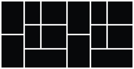 Blank photo collage rectangle template. Stylish photo composition portfolio collection. Background and wall mood board, square texture pattern for picture display presentation.