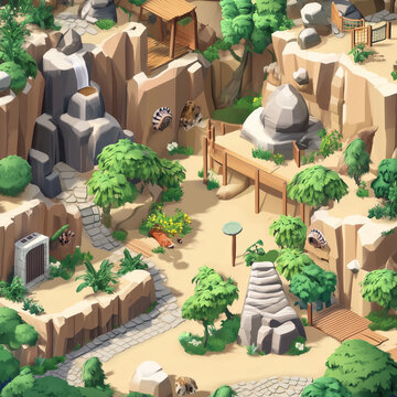 3D isometric assets a zoo map