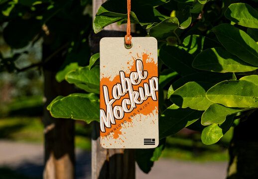 Label Hanging on Tree Mockup