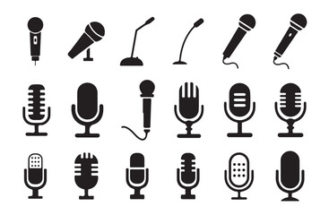 Set of microphone icons: including variant microphone, karaoke mic, podcast microphone, and web & mobile icons. Designed as vector illustrationseps 10.