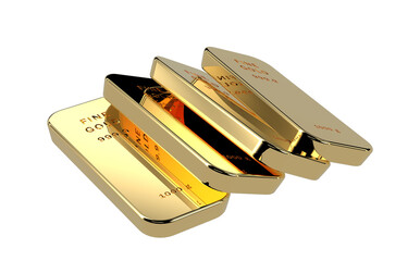 4 glossy gold bullions falling isolated