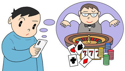 社会問題のイラスト - オンラインカジノ・違法行為・プレイヤー・ディーラー